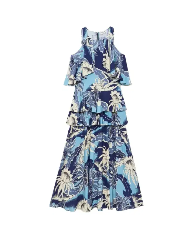 JW Anderson Sleeveless Floral Tiered Ruffle Midi Dress
