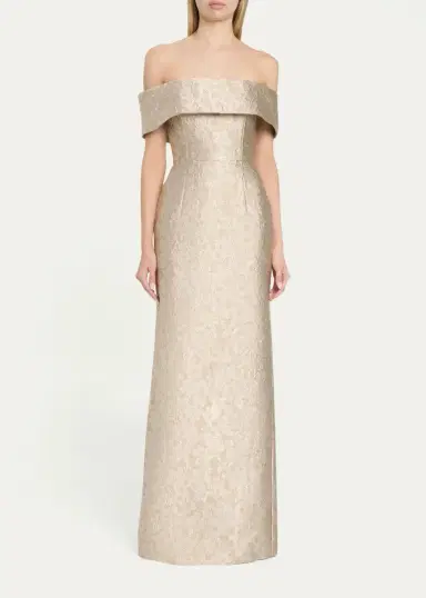 Markarian Clover Metallic Floral Jacquard Off-The-Shoulder Column Gown | Thumbnail 2 Markarian Clover Metallic Floral Jacquard Off-The-Shoulder Column Gown | Thumbnail 2