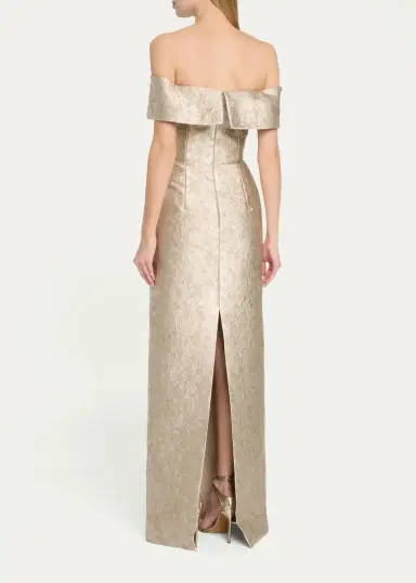 Markarian Clover Metallic Floral Jacquard Off-The-Shoulder Column Gown | Thumbnail 3 Markarian Clover Metallic Floral Jacquard Off-The-Shoulder Column Gown | Thumbnail 3