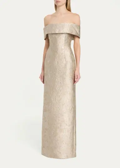 Markarian Clover Metallic Floral Jacquard Off-The-Shoulder Column Gown | Thumbnail 4 Markarian Clover Metallic Floral Jacquard Off-The-Shoulder Column Gown | Thumbnail 4