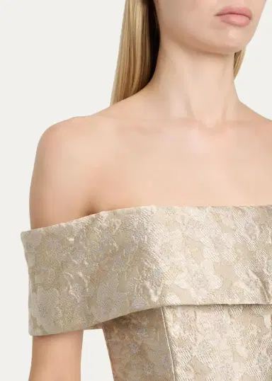 Markarian Clover Metallic Floral Jacquard Off-The-Shoulder Column Gown | Thumbnail 5 Markarian Clover Metallic Floral Jacquard Off-The-Shoulder Column Gown | Thumbnail 5