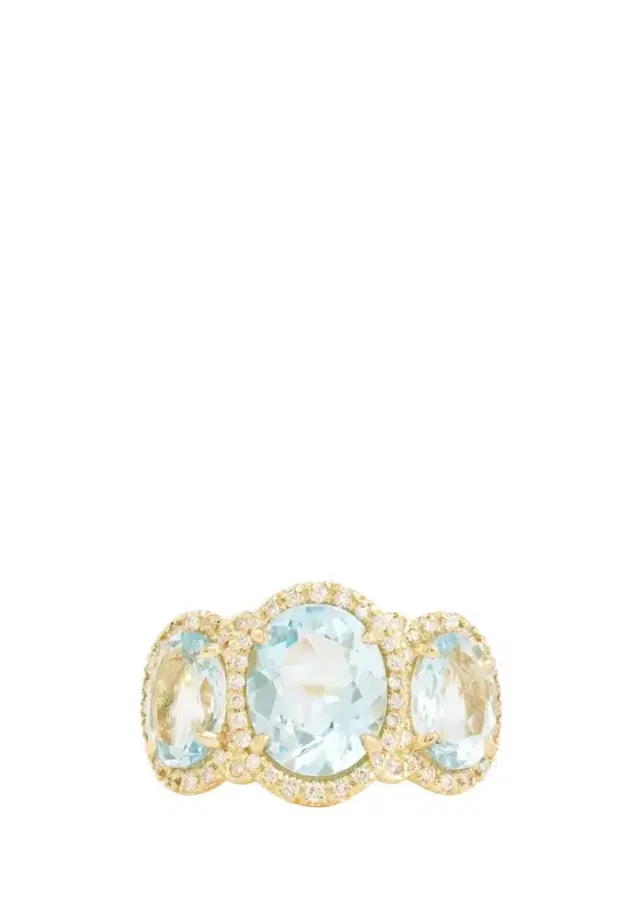 18K Yellow Gold Sky Blue Topaz and Aquamarine Oval Ring with Diamonds