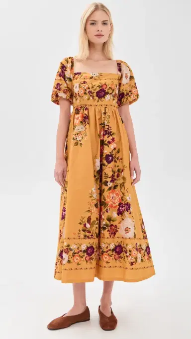 Moon River Puff Sleeve Square Neck Midi Dress | Thumbnail 2