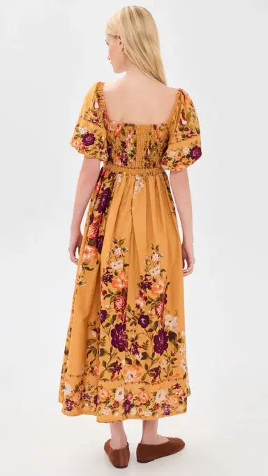 Moon River Puff Sleeve Square Neck Midi Dress | Thumbnail 3