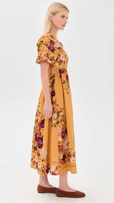 Moon River Puff Sleeve Square Neck Midi Dress | Thumbnail 4