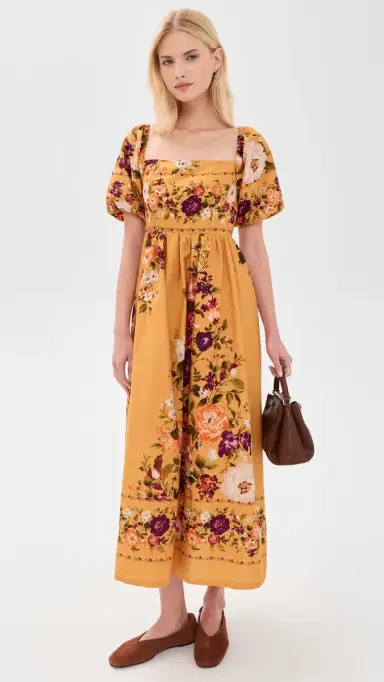 Moon River Puff Sleeve Square Neck Midi Dress | Thumbnail 5