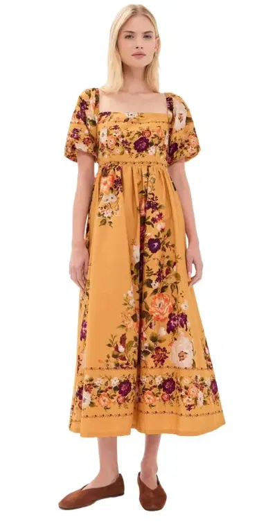 Moon River Puff Sleeve Square Neck Midi Dress | Thumbnail 1