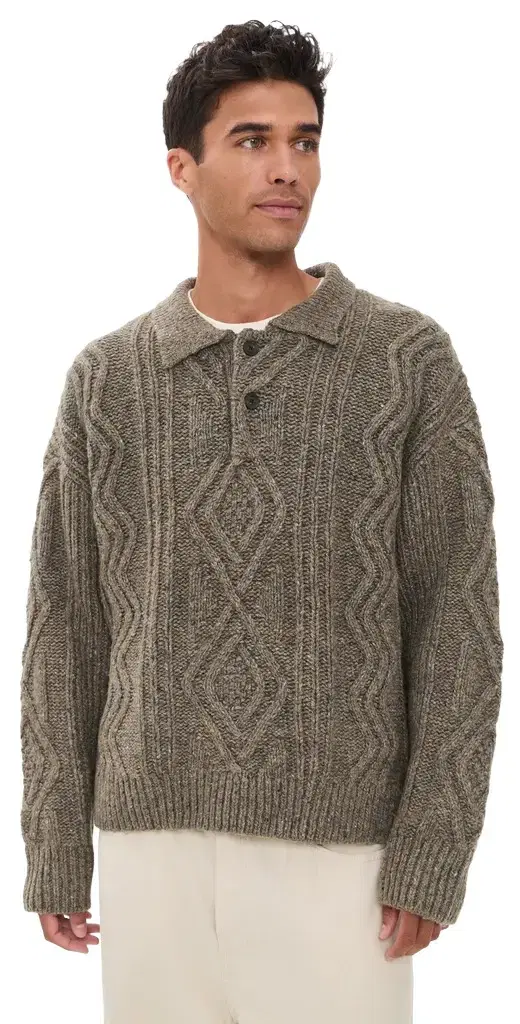 Frame Cable Polo Sweater