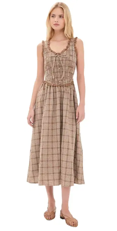 Moon River Smocked Lace Insert Midi Dress | Thumbnail 1 Moon River Smocked Lace Insert Midi Dress | Thumbnail 1