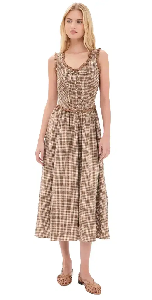Moon River Smocked Lace Insert Midi Dress