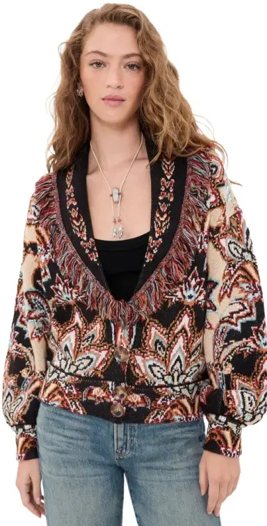 Farm Rio Tapestry Knit Fringe Cardigan | Thumbnail 1 Farm Rio Tapestry Knit Fringe Cardigan | Thumbnail 1