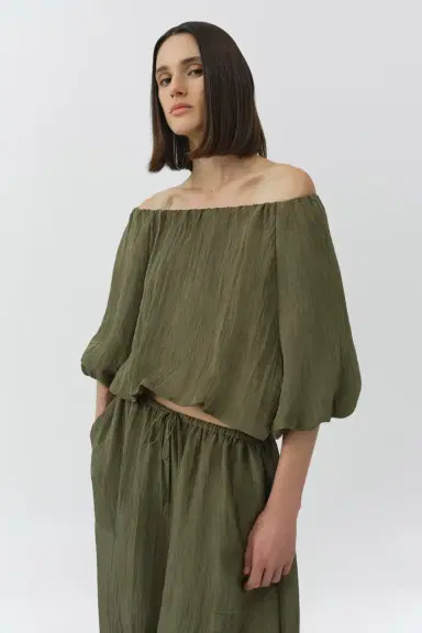 Simkhai Anni Puff Sleeve Cropped Top | Thumbnail 3