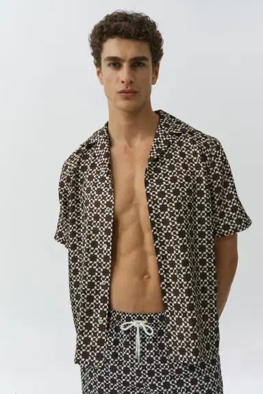 Simkhai Casper Printed Silk Shirt | Thumbnail 3 Simkhai Casper Printed Silk Shirt | Thumbnail 3