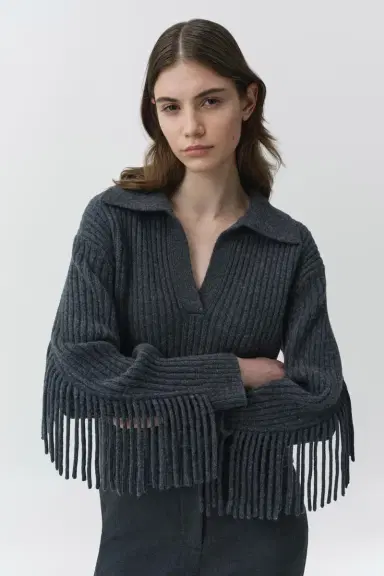 Simkhai Natalia Collared Fringe Sweater | Thumbnail 3 Simkhai Natalia Collared Fringe Sweater | Thumbnail 3