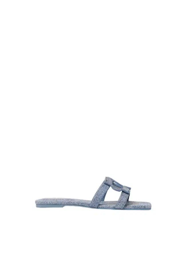 Simkhai Monogram Denim Leather Flat Slide Simkhai Monogram Denim Leather Flat Slide