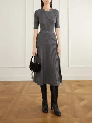 Veronica Beard Elthea Belted Pleated Ribbed-knit Midi Dress | Thumbnail 2 Veronica Beard Elthea Belted Pleated Ribbed-knit Midi Dress | Thumbnail 2