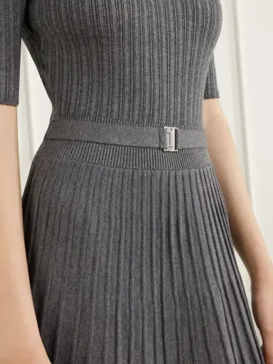 Veronica Beard Elthea Belted Pleated Ribbed-knit Midi Dress | Thumbnail 4 Veronica Beard Elthea Belted Pleated Ribbed-knit Midi Dress | Thumbnail 4