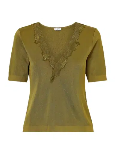 Balmain Lace-trimmed Knitted T-shirt | Thumbnail 1 Balmain Lace-trimmed Knitted T-shirt | Thumbnail 1