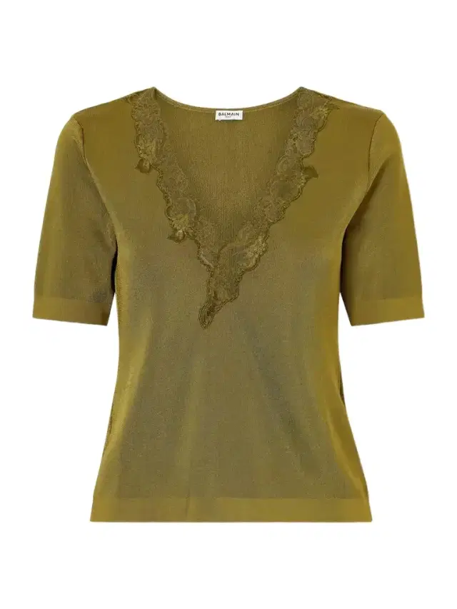 Balmain Lace-trimmed Knitted T-shirt