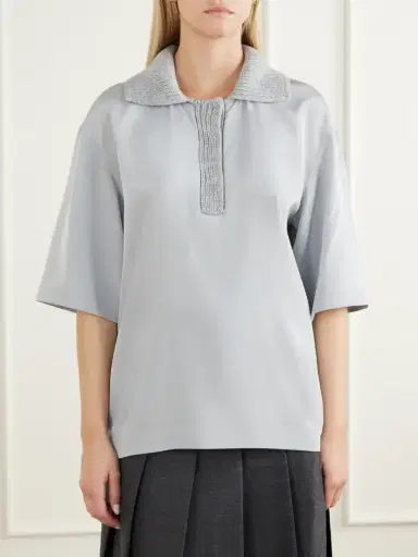 Tibi Stretch Silk-blend Polo Shirt | Thumbnail 3
