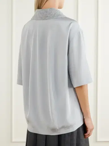 Tibi Stretch Silk-blend Polo Shirt | Thumbnail 4