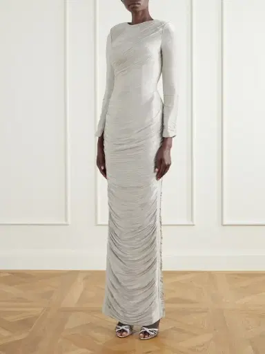Marmar Halim Cape-effect Plissé Crepe De Chine Gown | Thumbnail 3