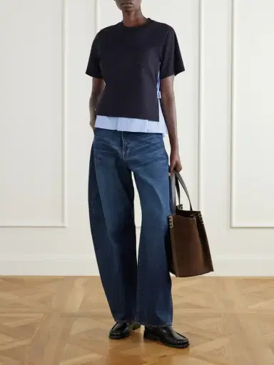 Sacai Striped Poplin-trimmed Cotton-jersey T-shirt | Thumbnail 2 Sacai Striped Poplin-trimmed Cotton-jersey T-shirt | Thumbnail 2