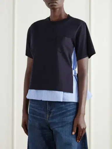 Sacai Striped Poplin-trimmed Cotton-jersey T-shirt | Thumbnail 3 Sacai Striped Poplin-trimmed Cotton-jersey T-shirt | Thumbnail 3