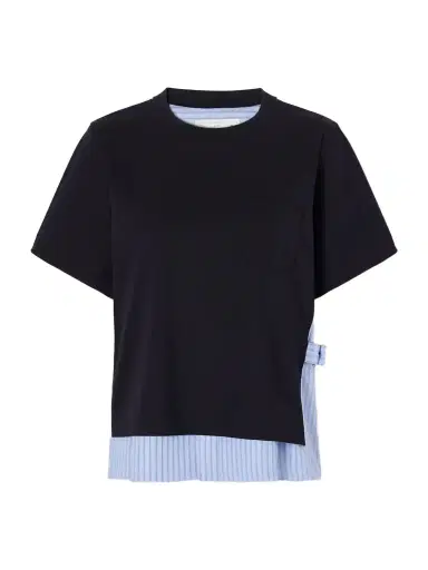Sacai Striped Poplin-trimmed Cotton-jersey T-shirt | Thumbnail 1 Sacai Striped Poplin-trimmed Cotton-jersey T-shirt | Thumbnail 1
