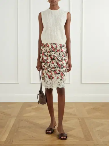 DÔEN Elowette Floral-print Lace-trimmed Silk-satin Midi Skirt | Thumbnail 2 DÔEN Elowette Floral-print Lace-trimmed Silk-satin Midi Skirt | Thumbnail 2