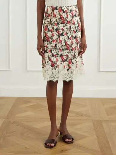 DÔEN Elowette Floral-print Lace-trimmed Silk-satin Midi Skirt | Thumbnail 3 DÔEN Elowette Floral-print Lace-trimmed Silk-satin Midi Skirt | Thumbnail 3