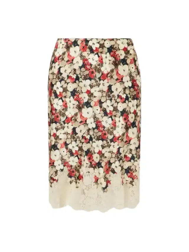 Elowette Floral-print Lace-trimmed Silk-satin Midi Skirt