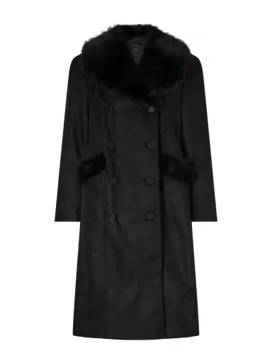 Simone Rocha Double-breasted Plush-trimmed Shell Coat | Thumbnail 1 Simone Rocha Double-breasted Plush-trimmed Shell Coat | Thumbnail 1