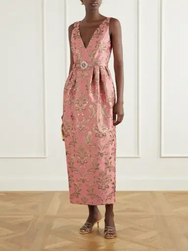 Borgo de Nor Jules Belted Crystal-embellished Floral-jacquard Midi Dress | Thumbnail 2 Borgo de Nor Jules Belted Crystal-embellished Floral-jacquard Midi Dress | Thumbnail 2