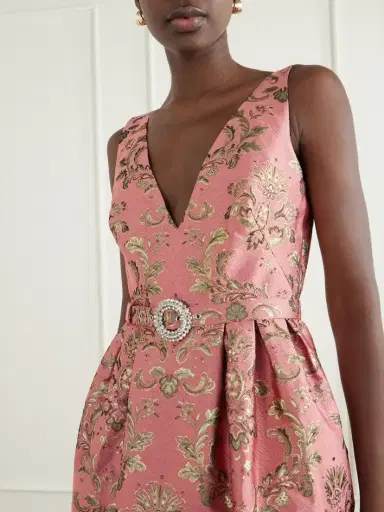 Borgo de Nor Jules Belted Crystal-embellished Floral-jacquard Midi Dress | Thumbnail 4 Borgo de Nor Jules Belted Crystal-embellished Floral-jacquard Midi Dress | Thumbnail 4