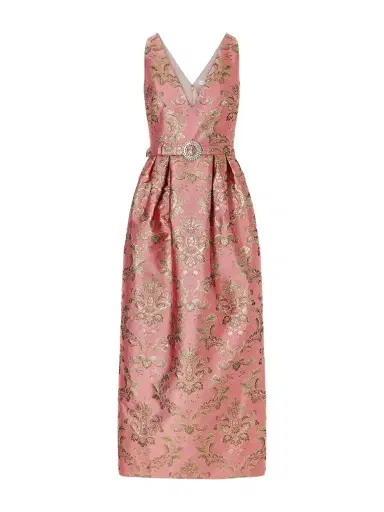 Borgo de Nor Jules Belted Crystal-embellished Floral-jacquard Midi Dress | Thumbnail 1 Borgo de Nor Jules Belted Crystal-embellished Floral-jacquard Midi Dress | Thumbnail 1