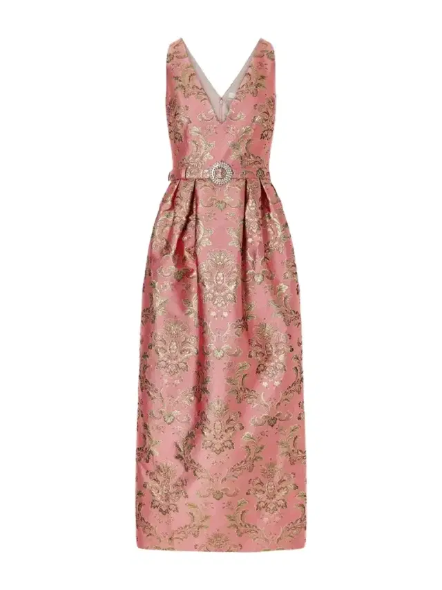 Borgo de Nor Jules Belted Crystal-embellished Floral-jacquard Midi Dress