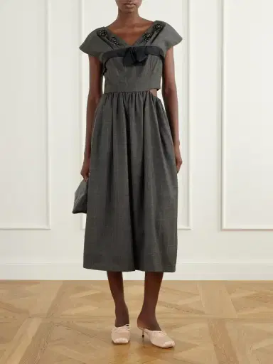 Simone Rocha Embellished Gathered Prince Of Wales Wool-blend Midi Dress | Thumbnail 2