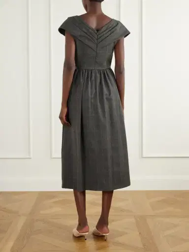 Simone Rocha Embellished Gathered Prince Of Wales Wool-blend Midi Dress | Thumbnail 3