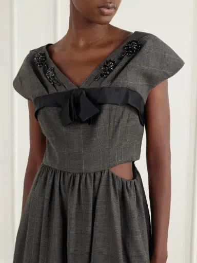 Simone Rocha Embellished Gathered Prince Of Wales Wool-blend Midi Dress | Thumbnail 4