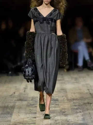 Simone Rocha Embellished Gathered Prince Of Wales Wool-blend Midi Dress | Thumbnail 5