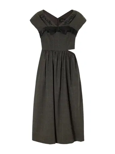 Simone Rocha Embellished Gathered Prince Of Wales Wool-blend Midi Dress | Thumbnail 1