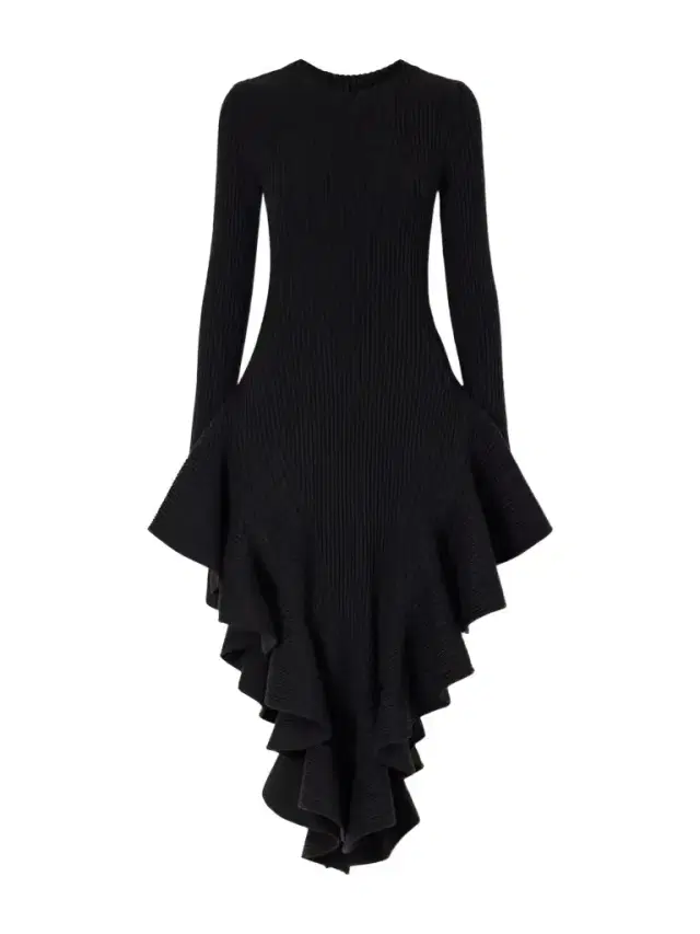 Alaïa Ruffled Ribbed Wool-blend Midi Dress