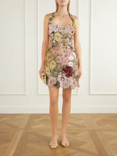 Oscar de la Renta Embellished Embroidered Tulle Mini Dress | Thumbnail 2
