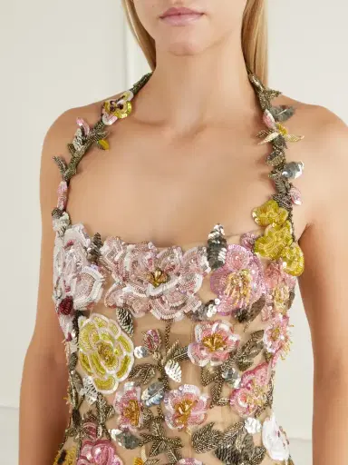 Oscar de la Renta Embellished Embroidered Tulle Mini Dress | Thumbnail 4