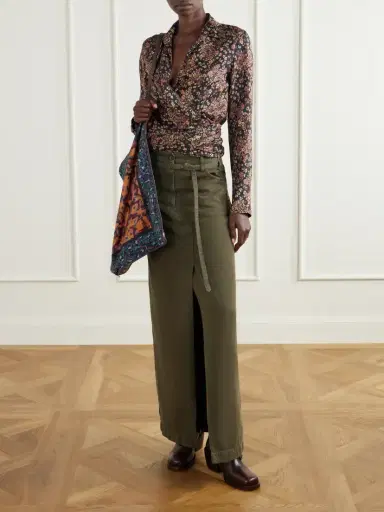 Dries Van Noten Belted Cotton-twill Midi Skirt | Thumbnail 2