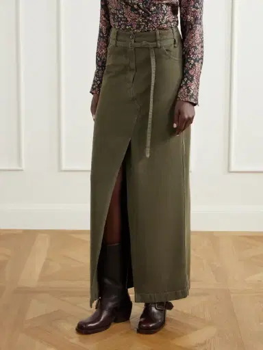 Dries Van Noten Belted Cotton-twill Midi Skirt | Thumbnail 3