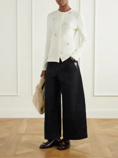 Simone Rocha Embellished Floral-print Mid-rise Wide-leg Jeans | Thumbnail 2 Simone Rocha Embellished Floral-print Mid-rise Wide-leg Jeans | Thumbnail 2
