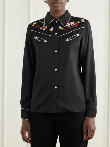 BODE Checkers Western Embroidered Poplin Blouse | Thumbnail 3