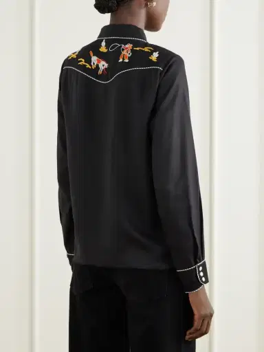 BODE Checkers Western Embroidered Poplin Blouse | Thumbnail 4